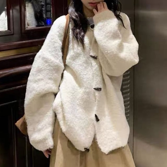 Round Neck Plain Toggle Cardigan