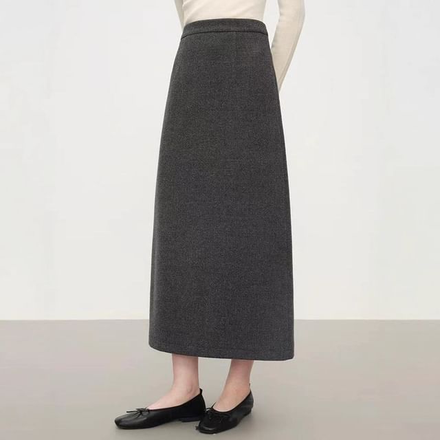 Melange Midi Straight Knit Skirt with High Waist