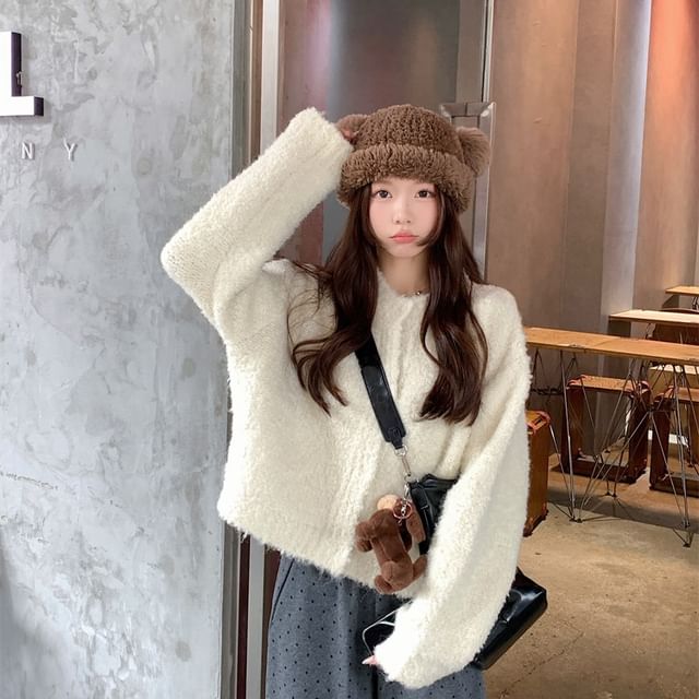 Crewneck Plain Cardigan