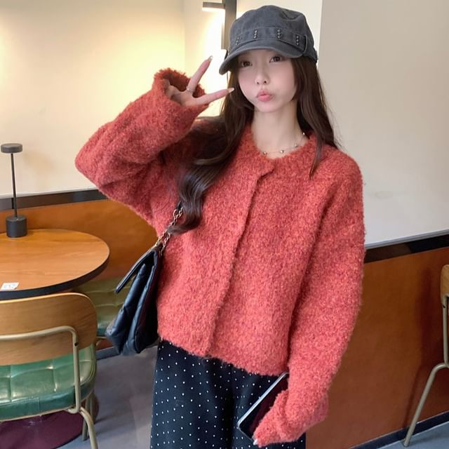 Crewneck Plain Cardigan