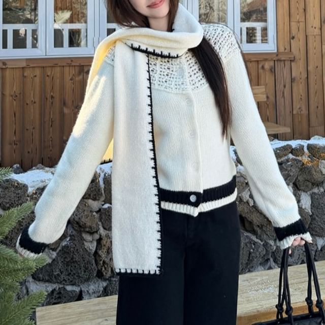 Contrast Trim Two Tone Cardigan