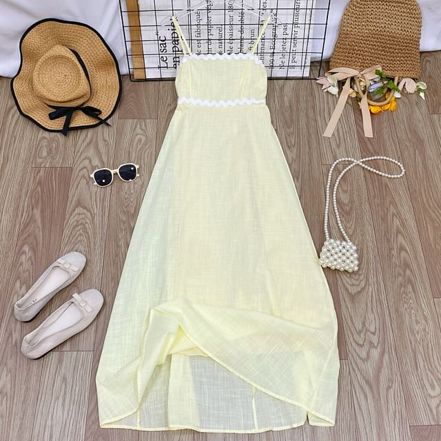 Spaghetti Strap Two Tone Panel Maxi A-Line Dress