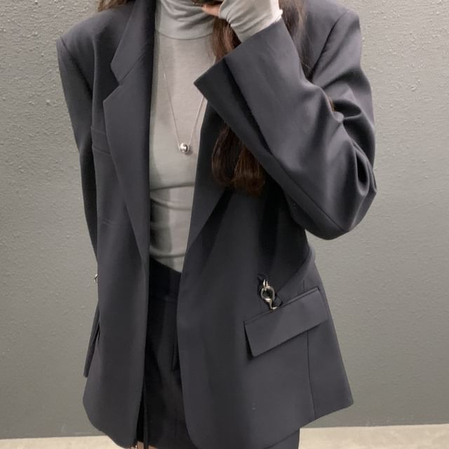 Notch Lapel Belted Blazer with High Waist Mini Pencil Skirt