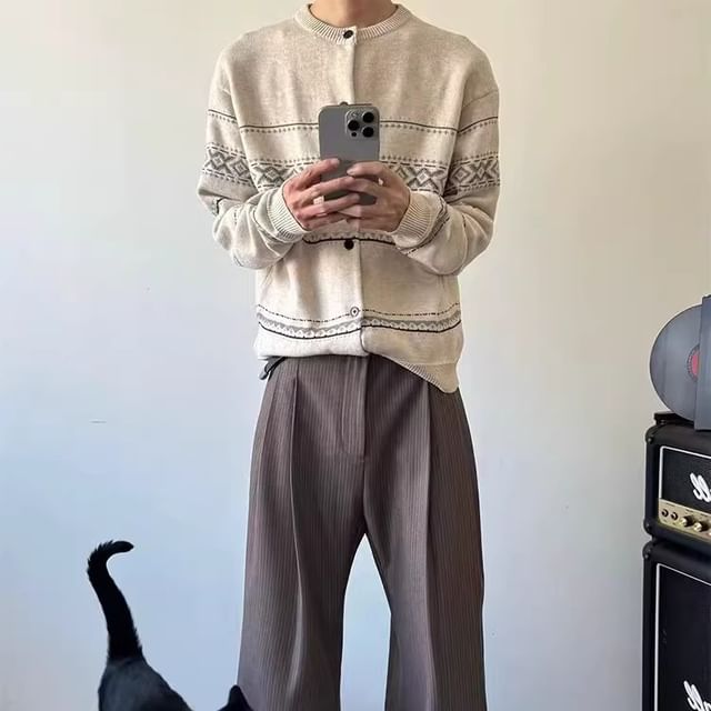 Couple Matching Jacquard Button-Up Cardigan