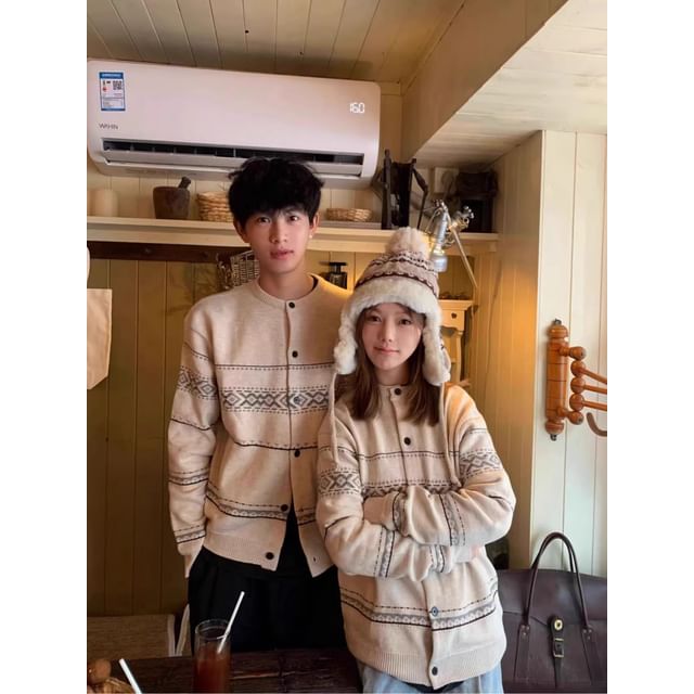 Couple Matching Jacquard Button-Up Cardigan