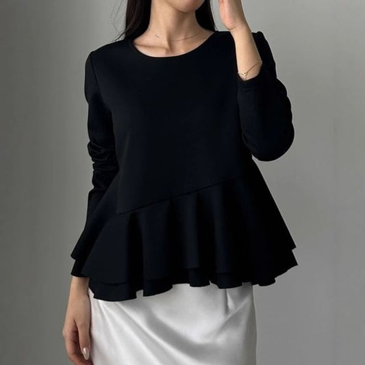 Round Neck Plain Peplum Sweatshirt