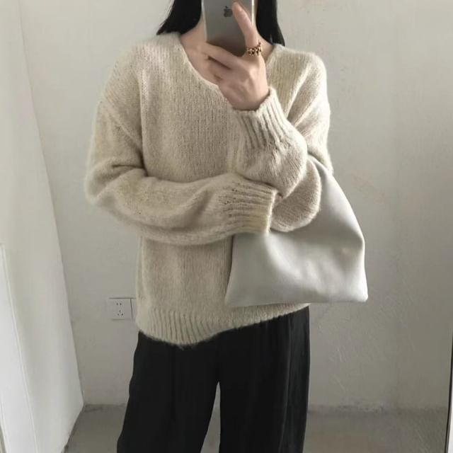 Melange V-Neck Knit Sweater