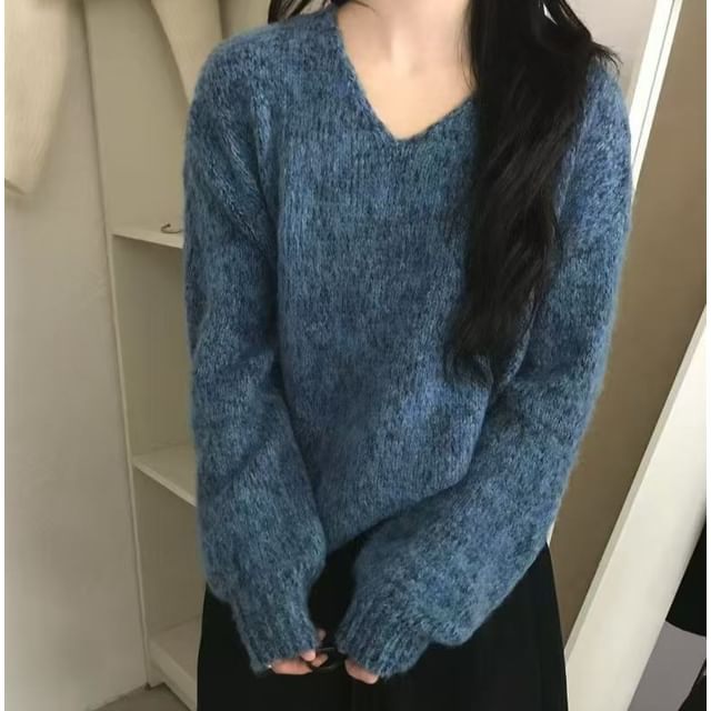 Melange V-Neck Knit Sweater