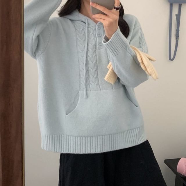 Drawstring Cable Knit Hoodie
