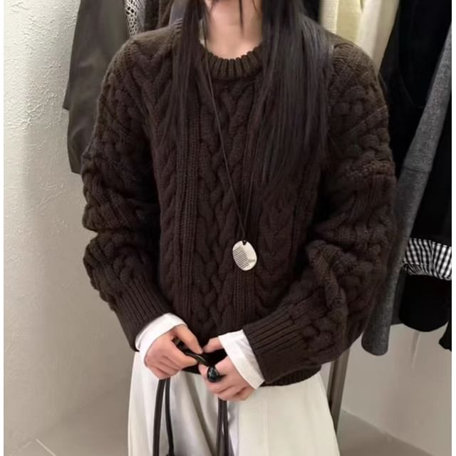 Cable Knit Crew Neck Pullover Sweater