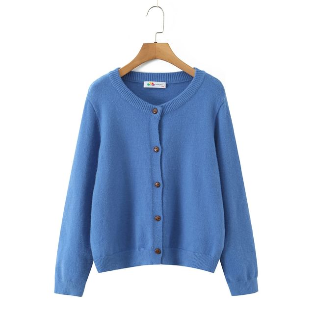 Plus Size Round Neck Plain Button Up Cardigan
