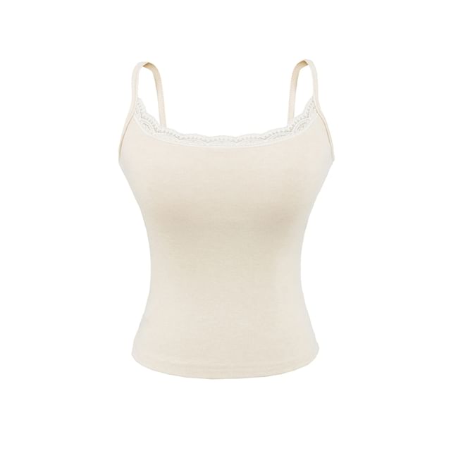Lace Trim Camisole Top with Spaghetti Straps and Scoop Neck