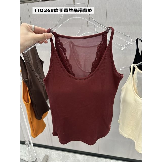 Plain Camisole Top with Lace Trim