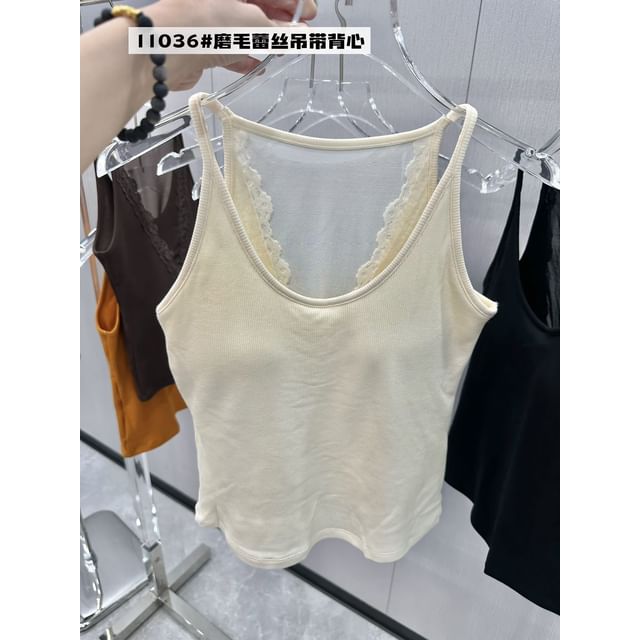 Plain Camisole Top with Lace Trim