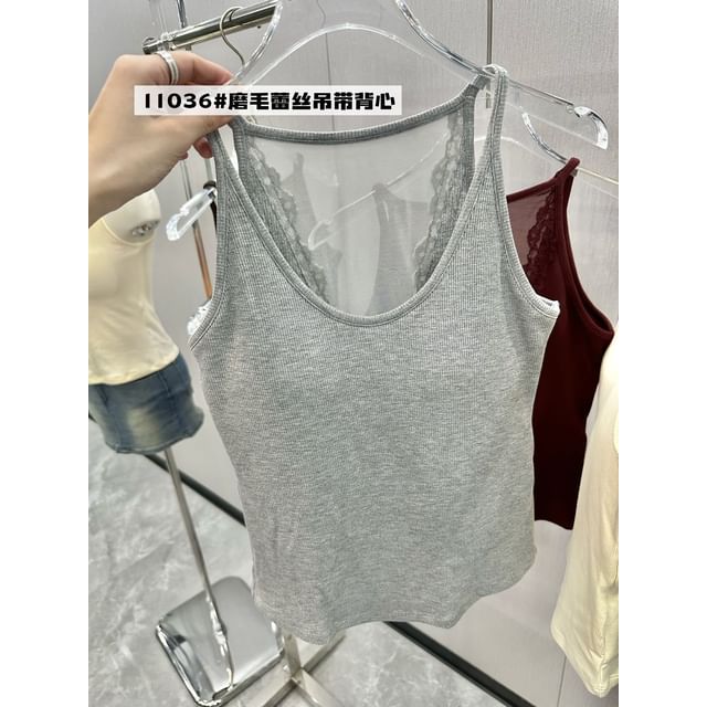 Plain Camisole Top with Lace Trim