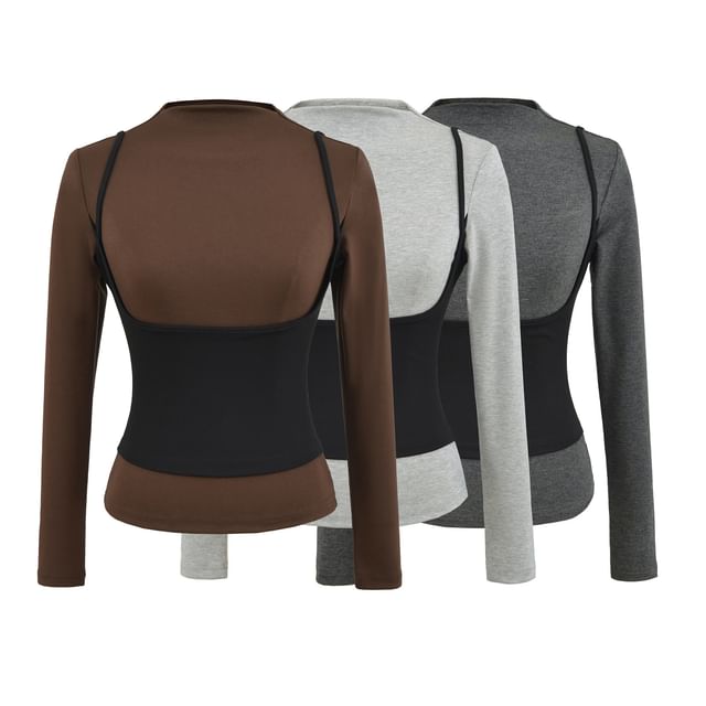 Long Sleeve Mock Neck Illusion Layered Top