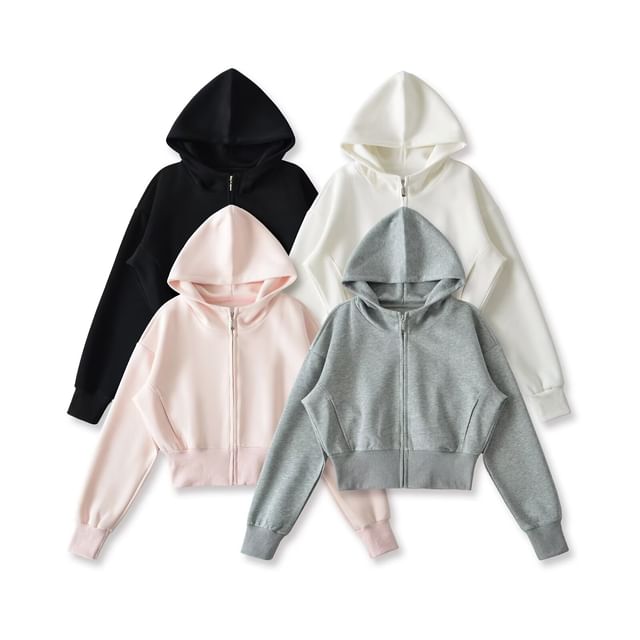Plain Zip-Up Hooded Sweatshirt