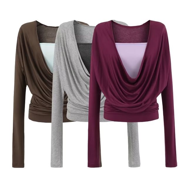 Long Sleeve Cowl Neck Illusion Layered Top