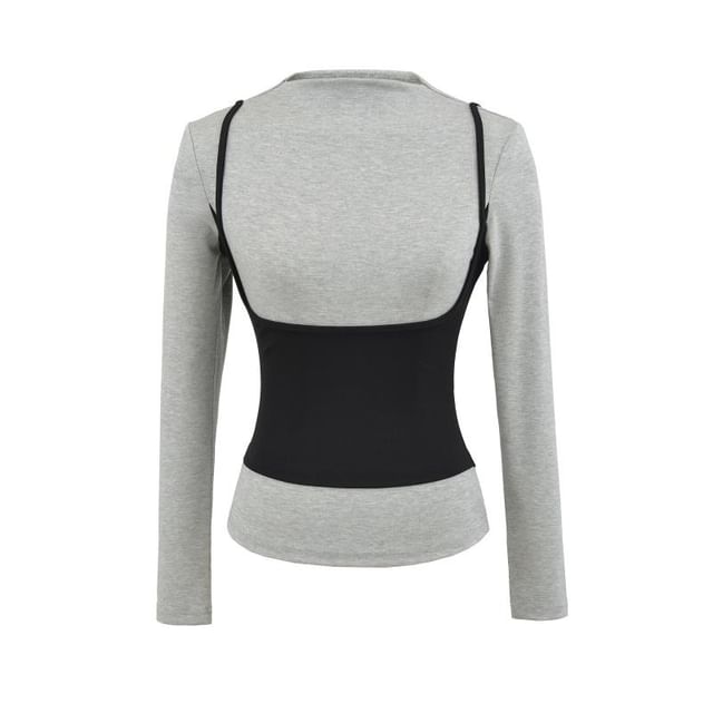 Long Sleeve Mock Neck Illusion Layered Top