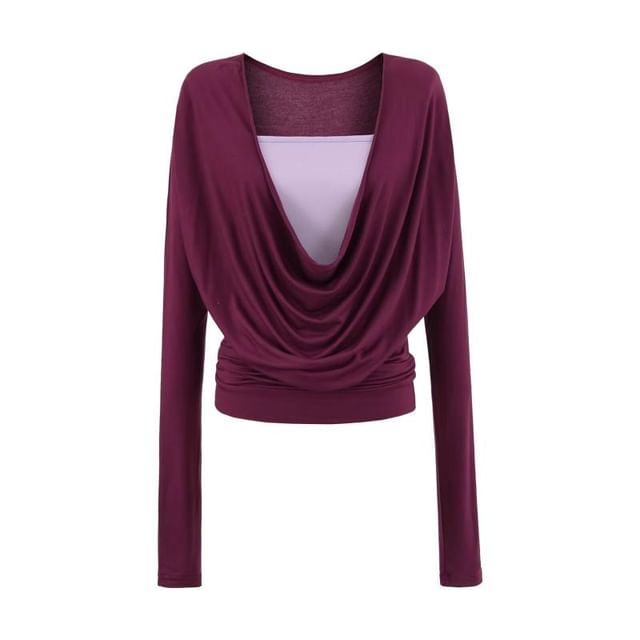 Long Sleeve Cowl Neck Illusion Layered Top