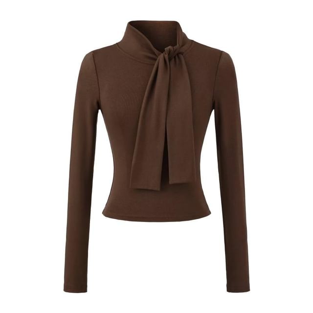 Long Sleeve Tie Neck Plain Blouse