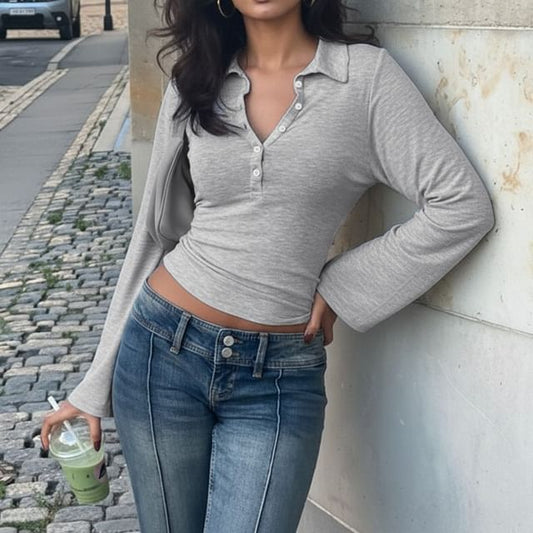 Long Sleeve Plain Polo Shirt