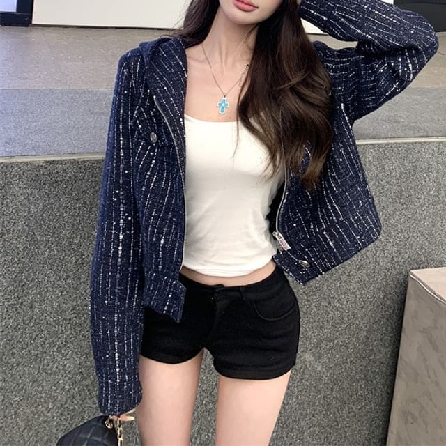 Hooded Tweed Zip Jacket