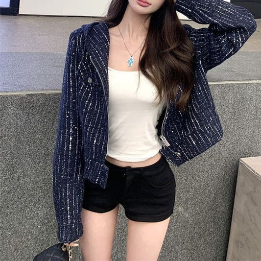 Hooded Tweed Zip Jacket