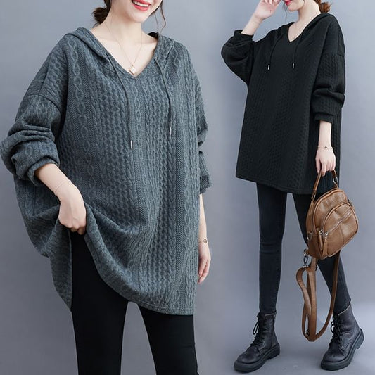 Drawstring Jacquard Hoodie in Oversized Fit