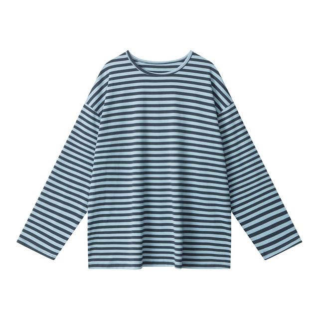 Striped Crew Neck Loose-Fit Long-Sleeve Tee