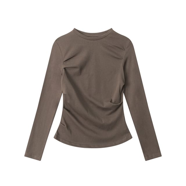 Crew Neck Ruched Fitted Long-Sleeve Tee