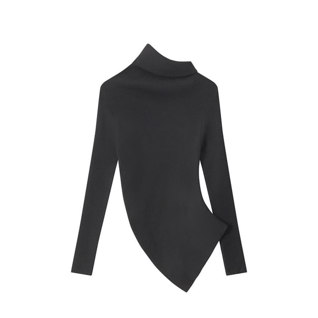 Asymmetric Hem Off-Shoulder Fitted Knit Top