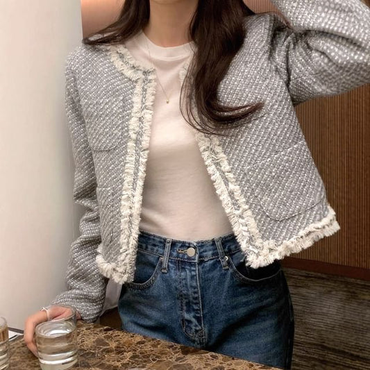 Frayed Button-Up Jacket