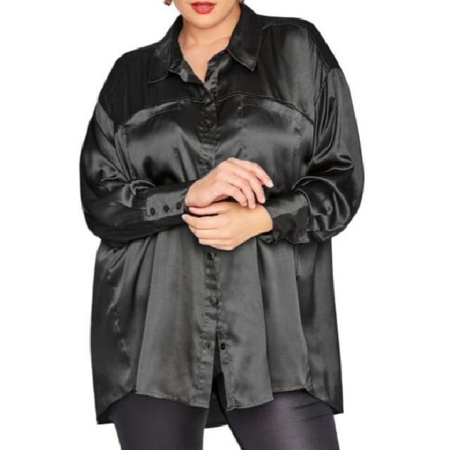Satin Tunic Shirt with Long Sleeves