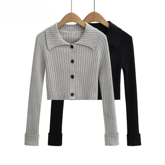 Collared Knit Top with Button Closure and Long Sleeves