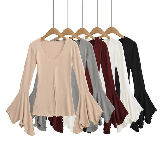 V-Neck Long Sleeve Basic Top