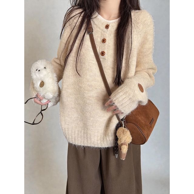 Relaxed Half-Button Long Sleeve Knit Sweater