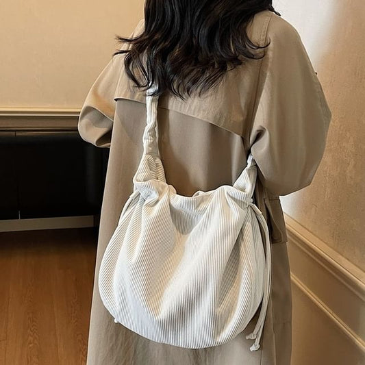 Corduroy Drawstring Shirred Shoulder Bag