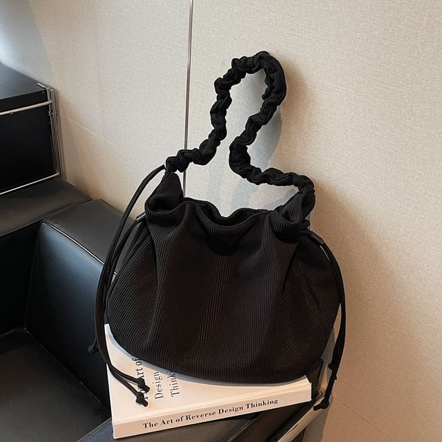 Corduroy Drawstring Shirred Shoulder Bag