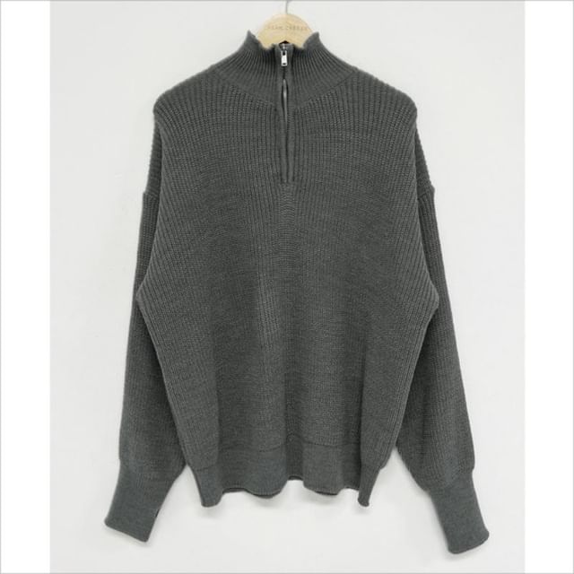 Oversized Half-Zip Ribbed Knit Sweater