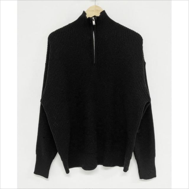 Oversized Half-Zip Ribbed Knit Sweater