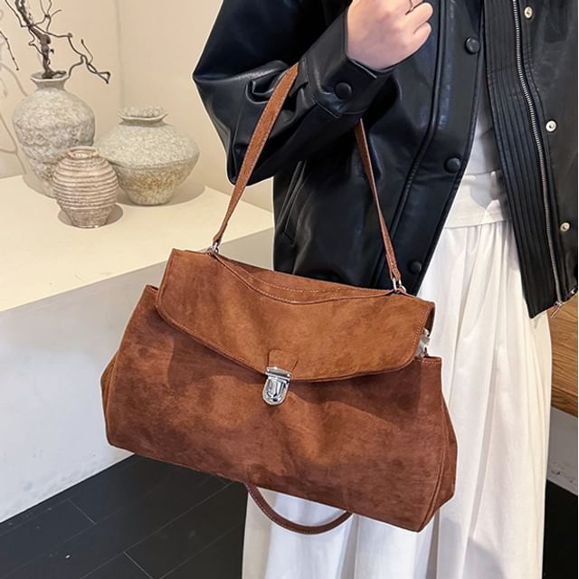 Buckle Flap Faux Suede Crossbody Shoulder Bag