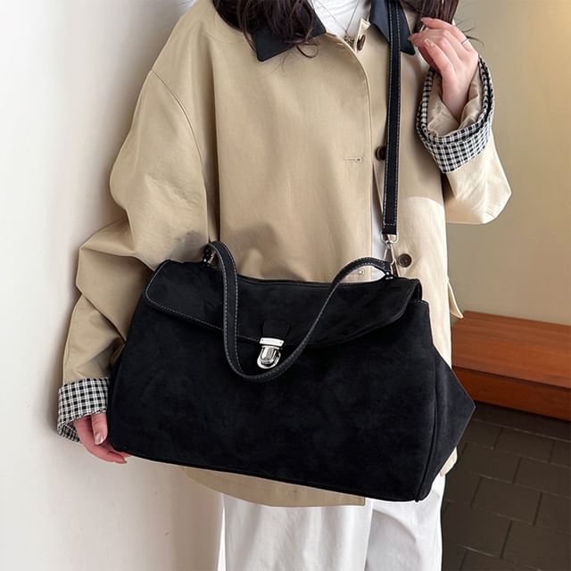 Buckle Flap Faux Suede Crossbody Shoulder Bag