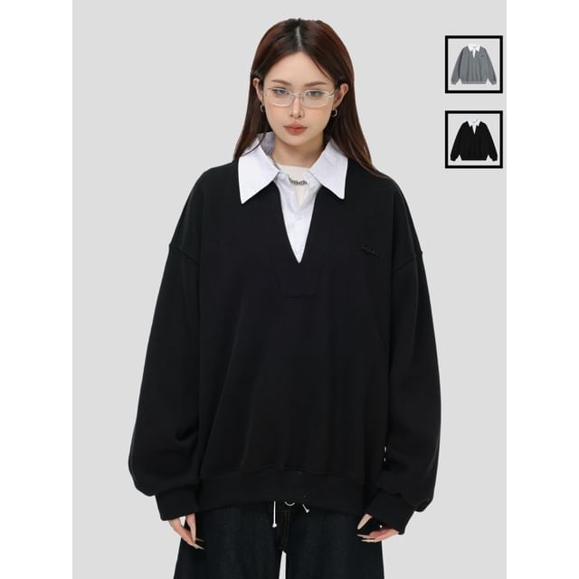 Unisex Oversized Mock Two-Piece Pullover