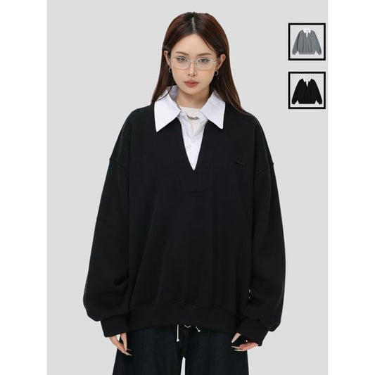 Unisex Oversized Mock Two-Piece Pullover