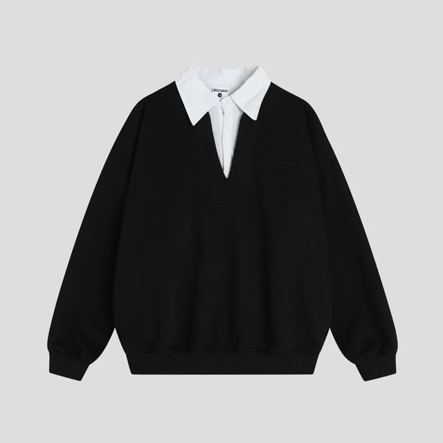 Unisex Oversized Mock Two-Piece Pullover