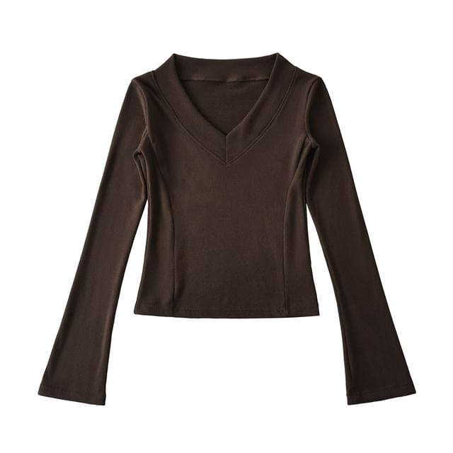 Classic V-Neck Long-Sleeve Solid Tee with Relaxed Fit
