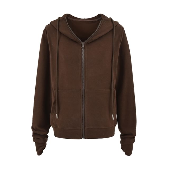 Fleece-Lined Zip-Up Hoodie with Stand Collar