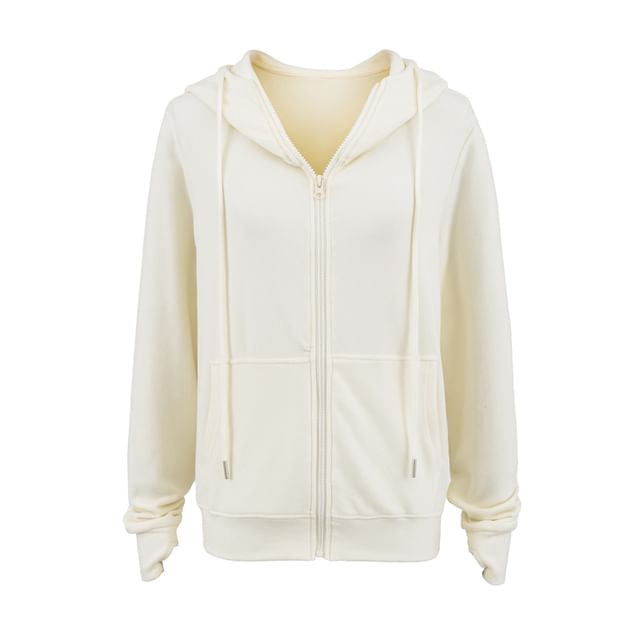 Fleece-Lined Zip-Up Hoodie with Stand Collar