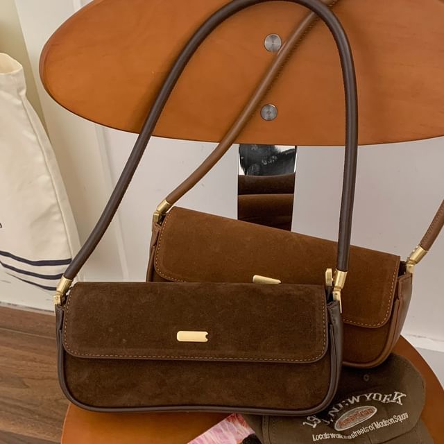 Faux Suede Flap Shoulder Bag